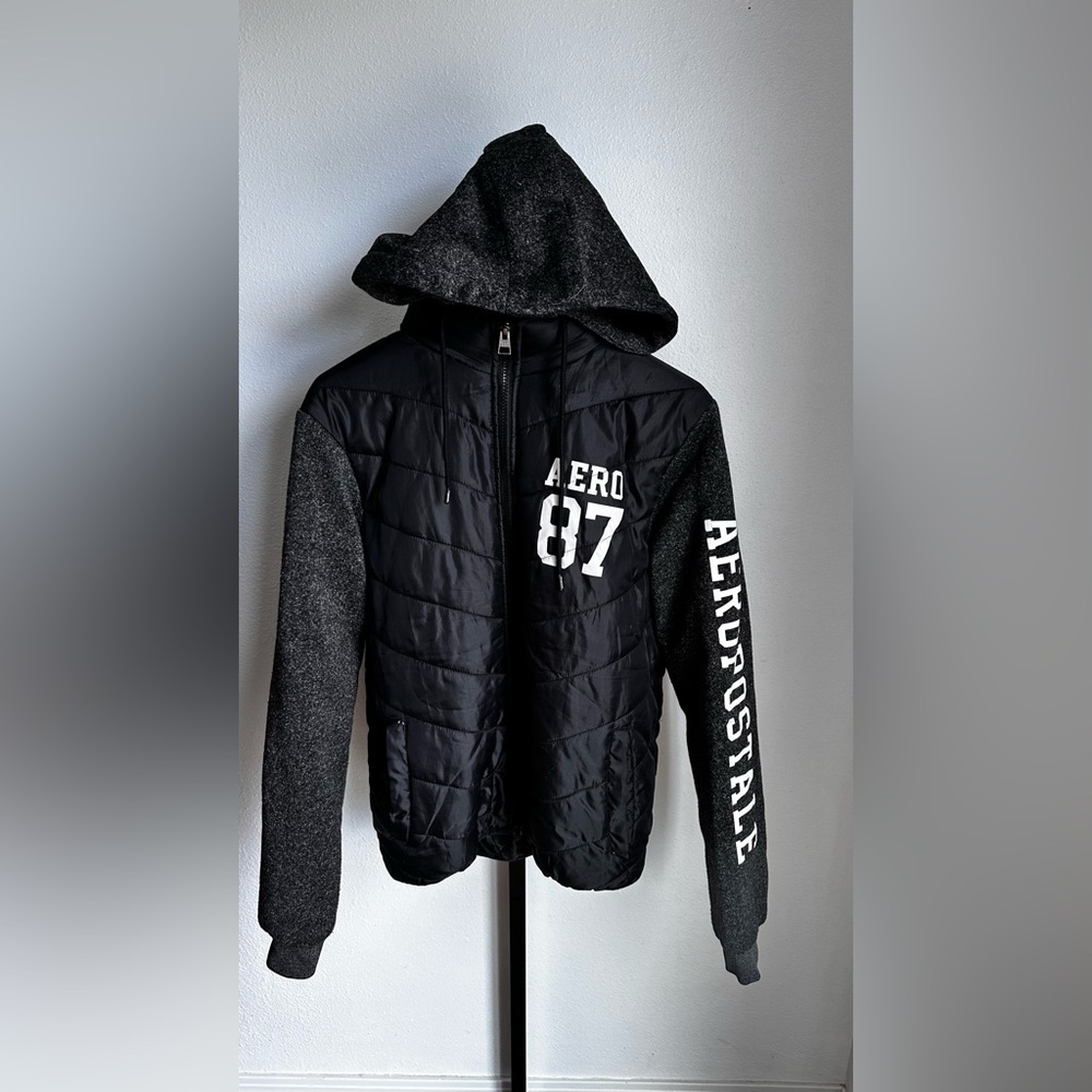 Aeropostale Black & Charcoal Hooded Jacket with '87 Logo
